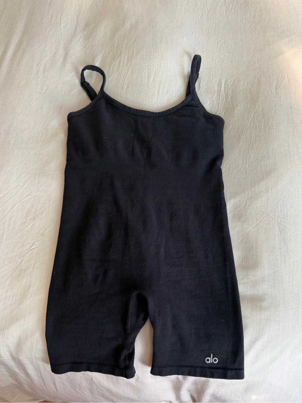 ALO Yoga  Black Ribbed One-Piece Tank Short Romper